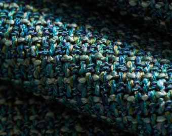Turquoise Tweed Upholstery Fabric for Furniture - Stain Resistant Navy Chartreuse Woven Upholstery Fabric - Teal and Navy Blue Fabric SP 101