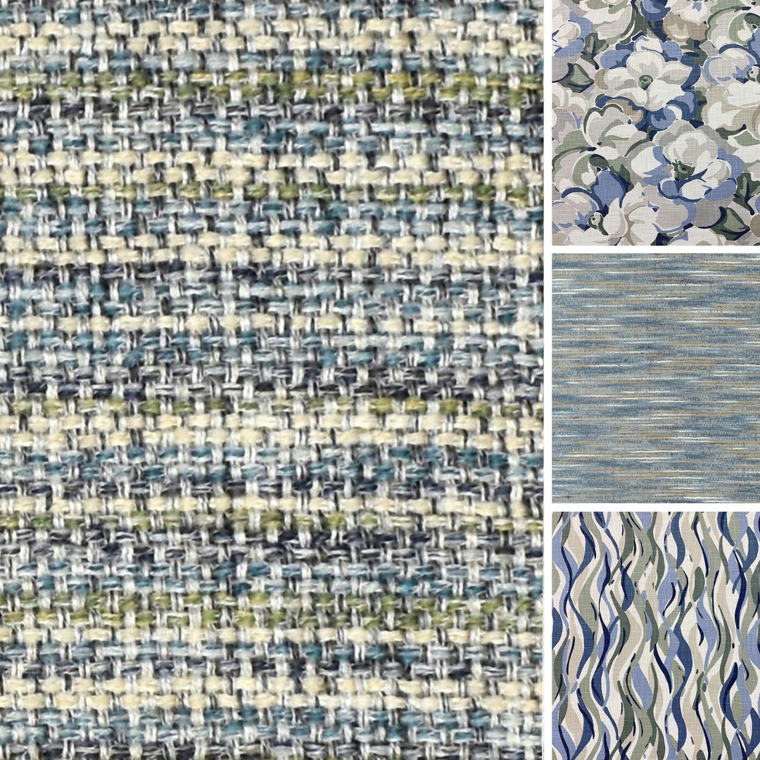 Light Blue Floral Upholstery Fabric Blue Taupe Woven Fabric Etsy