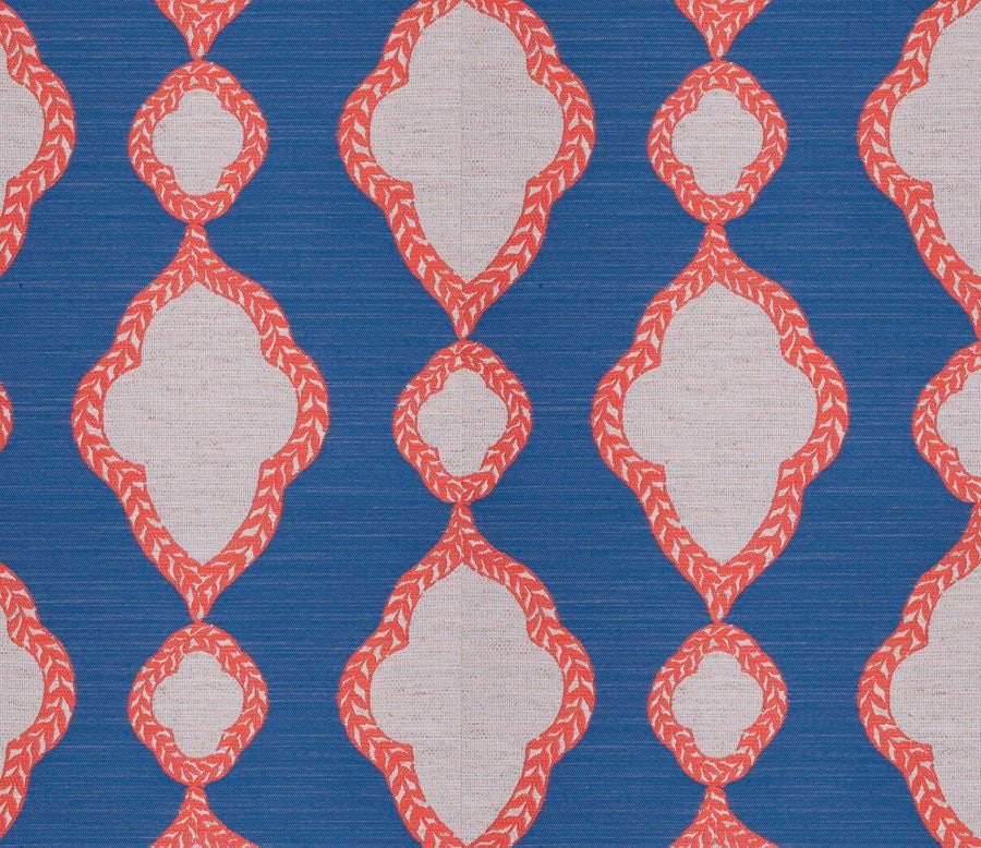 Blue and Coral Upholstery Fabric Coral Large Scale Geometric Etsy