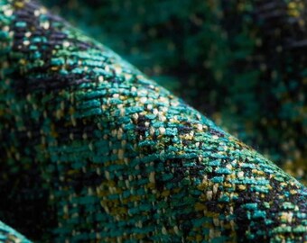 Turquoise Woven Upholstery Fabric - Navy Turquoise Chartreuse Fabric for Furniture - Stain Resistant Tweed Chartreuse Turquoise - SP 142