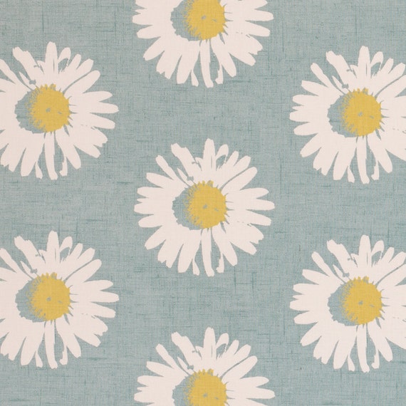 Denim Blue Yellow Upholstery Fabric Daisy Cotton Fabric for Etsy