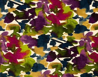 Peacock Blue Floral Velvet Upholstery Fabric - Pink Purple Velvet Fabric for Furniture - Chartreuse Printed Velvet Fabric - SP 1606