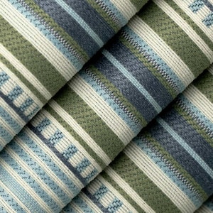 Navy Blue and Olive Green Upholstery Fabric – Multicolored Striped Fabric for Furniture – Stain Resistant Aqua Upholstery Fabric - SP 181