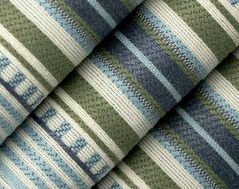 Navy Blue and Olive Green Upholstery Fabric – Multicolored Striped Fabric for Furniture – Stain Resistant Aqua Upholstery Fabric - SP 181