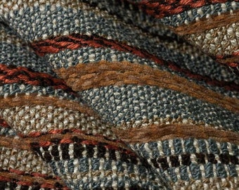 Blue Bronze Upholstery Fabric by the Yard - Chambray Blue Upholstery Fabric for Furniture - Blue Orange Stripe Woven Fabric - SP 121