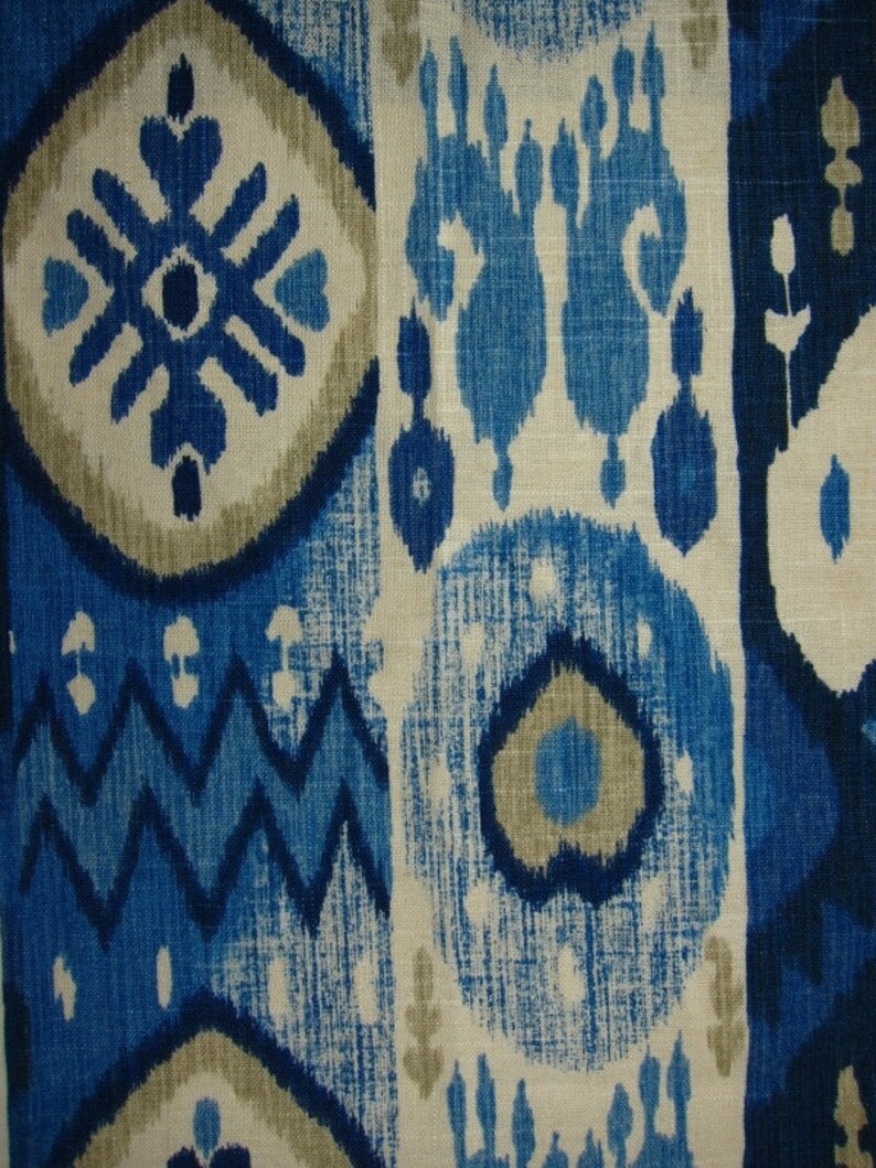 Navy Blue Ikat Contemporary Indigo Blue Linen Curtains | Etsy