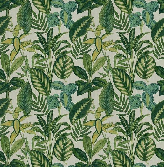 Green Leaf Upholstery And Curtain Fabric Emerald Green Etsy