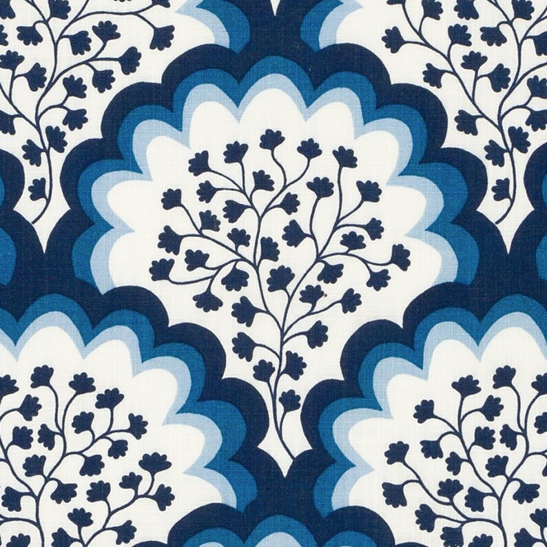 Navy Blue Floral Upholstery Drapery Fabric Modern Dark Blue Etsy