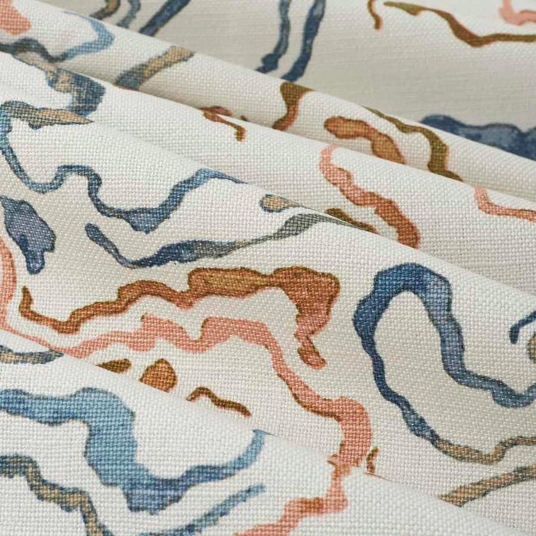 Coral Upholstery Fabric by the Yard - Light Blue Abstract Linen Cotton ...