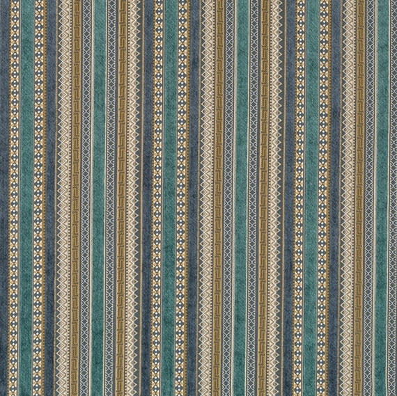 Teal Gold Stripe Velvet Upholstery Fabric for Furniture Teal Etsy