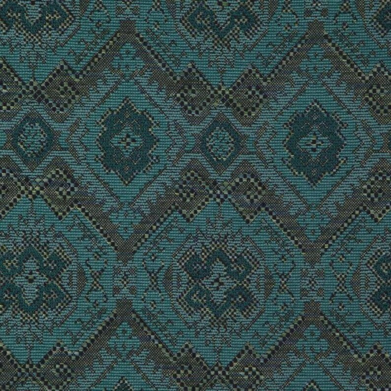Teal Grey Upholstery Fabric by the Yard Durable Teal Damask Etsy