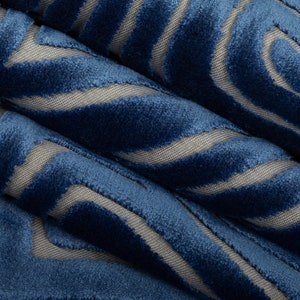 Blue Velvet Upholstery Fabric - Abstract Raised Velvet Fabric - Blue Grey Fabric for Chairs and Sofas - Modern Velvet Fabric - SP 396