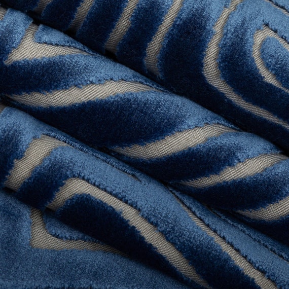 Blue Velvet Upholstery Fabric Abstract Raised Velvet Fabric Blue