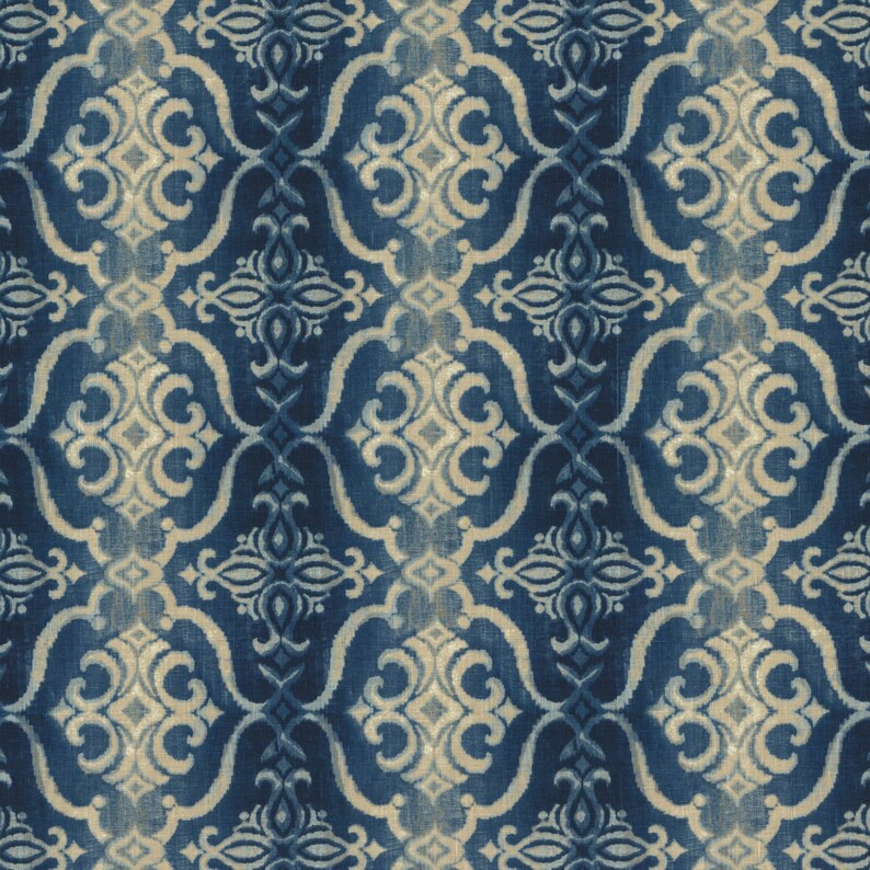 Navy Blue Upholstery Fabric Custom Blue Ikat Curtains Roman Etsy