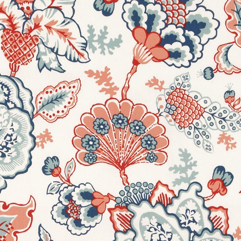 Navy Blue Coral Floral Fabric by the Yard Modern Floral | Etsy