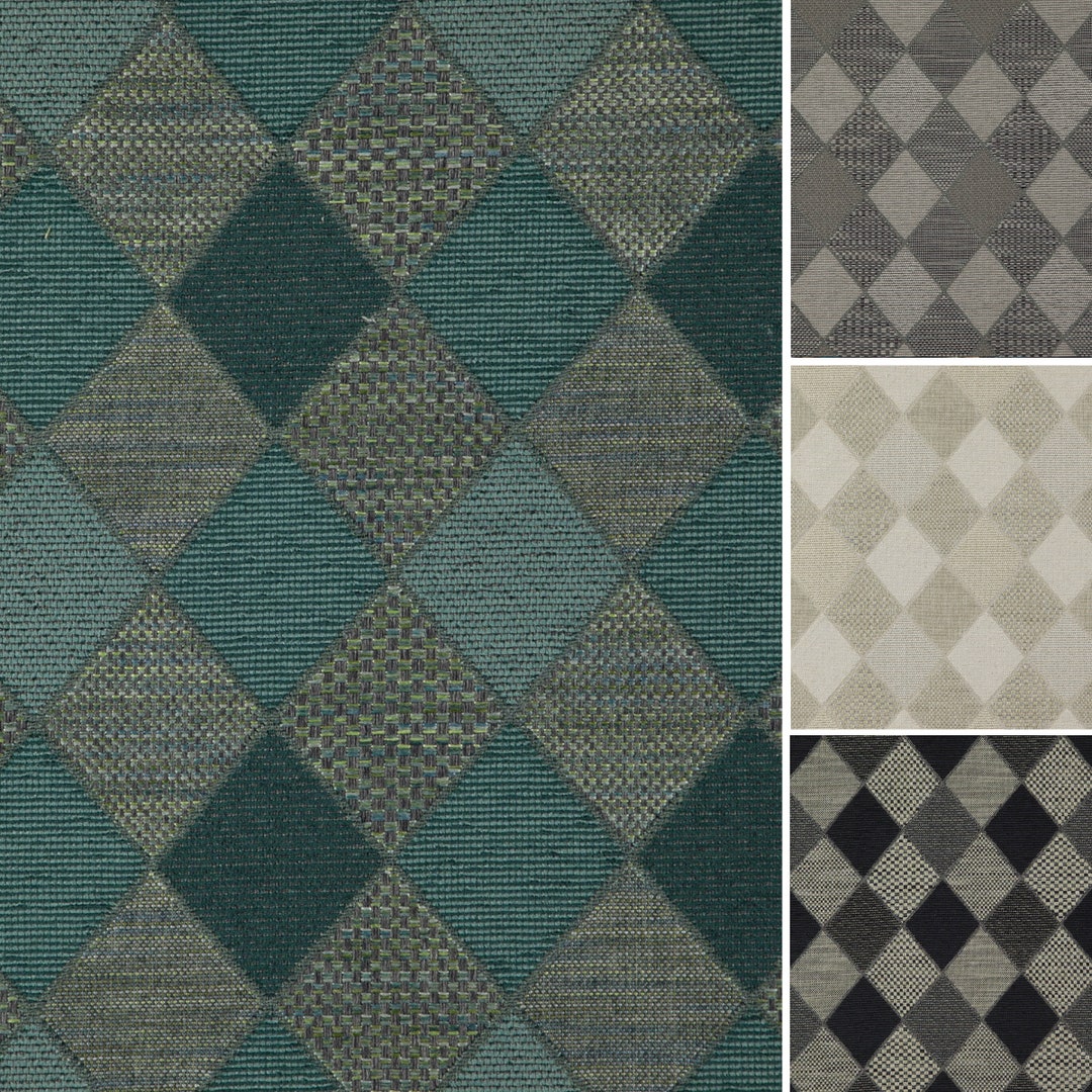 Teal Upholstery Fabric Black Grey Geometric Fabric for Furniture Grey