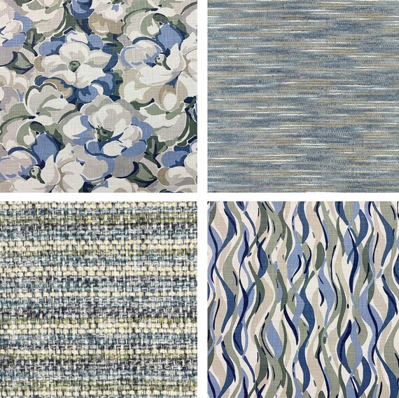 Light Blue Floral Upholstery Fabric Blue Taupe Woven Fabric Etsy