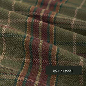 Olive Green Upholstery Fabric - Orange Teal Fabric for Furniture - Multicolored Plaid Fabric  SP 116