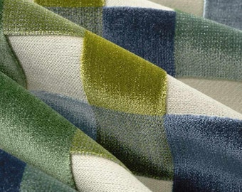 Tela de tapicería de terciopelo azul marino chartreuse - Terciopelo geométrico azul verdoso para muebles - Terciopelo verde moderno para sillas y sofás - SP 244