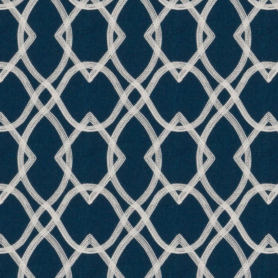 Navy Blue Embroidered Curtain Fabric By The Yard Custom Navy Etsy