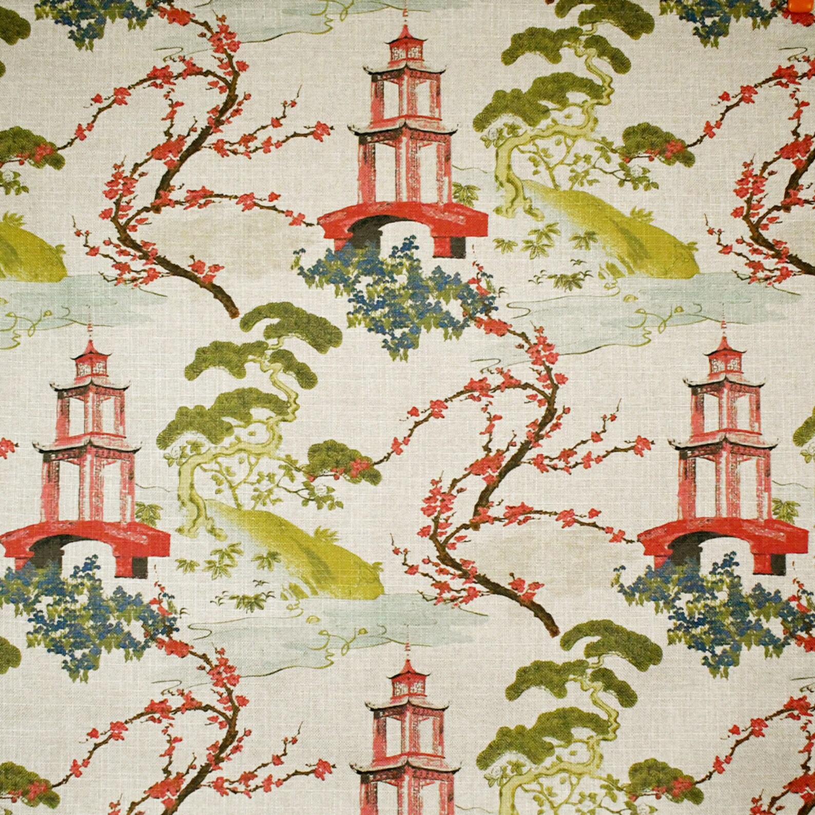 Toile Upholstery Fabric for Furniture Red Asian Inspired Etsy