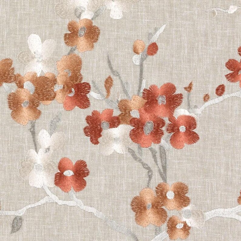 Orange Floral Embroidered Fabric By The Yard Custom Orange Etsy