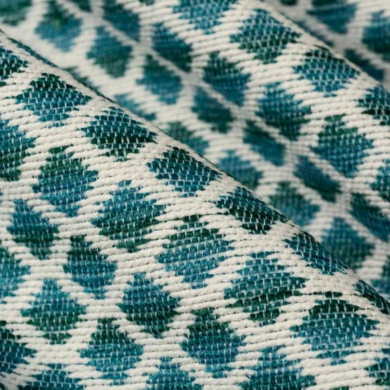 Teal Geometric Upholstery Fabric Heavyweight Teal Fabric for - Etsy