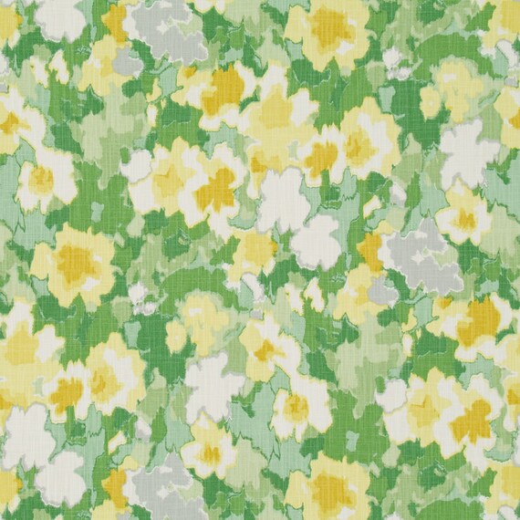 Yellow Green Floral Upholstery Curtain Fabric by the Yard Etsy