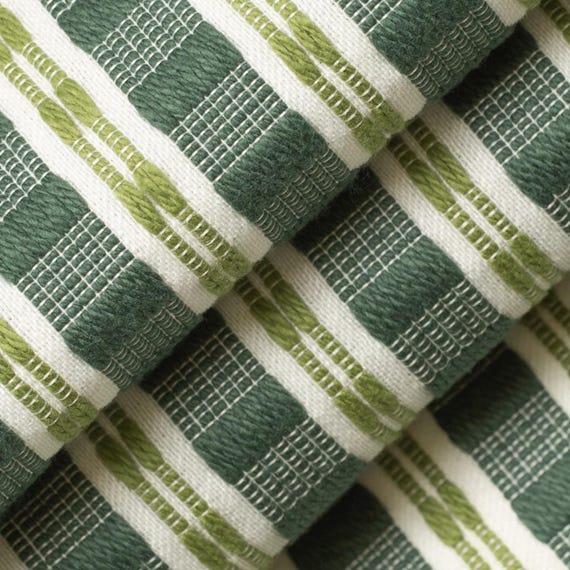 Olive Green Upholstery Fabric - Forest Green Striped Material For Furniture - SP 915