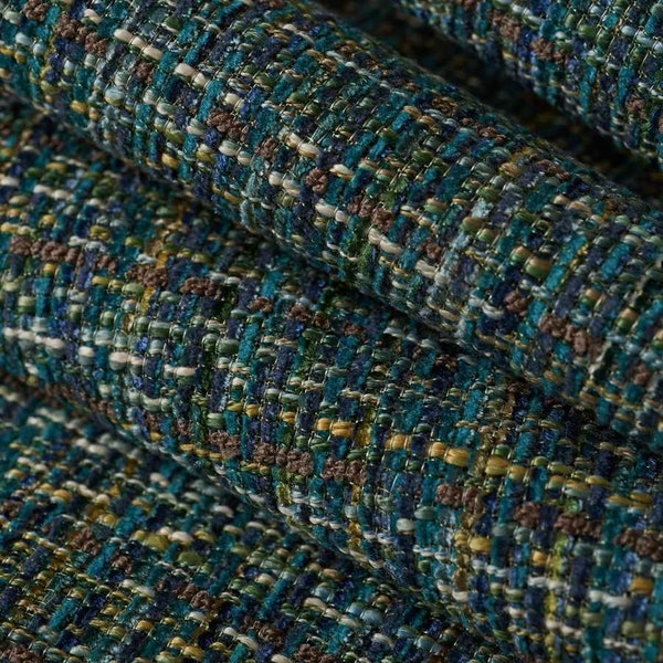 Teal Performance Polsterstoff - Marineblauer Gold gewebter Stoff für Möbel - Mehrfarbiger Tweed Fleckenbeständiger Polsterstoff SP 124