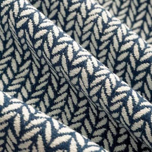 Navy Blue Leaf Upholstery Fabric: Small Scale Cotton Rayon Blend - SP 582