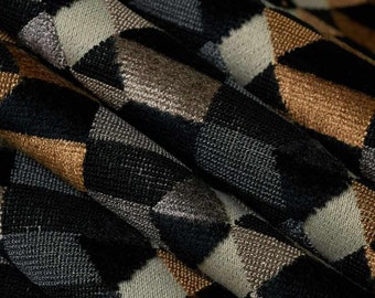 Black White Velvet Upholstery Fabric for Furniture - Modern Gold Black Velvet Fabric - Geometric Velvet Fabric - Black White Fabric - SP 146