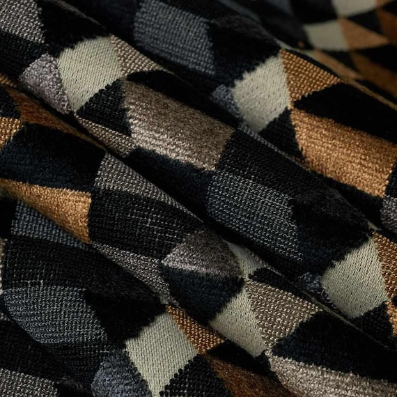Black White Velvet Upholstery Fabric for Furniture - Modern Gold Black Velvet Fabric - Geometric Velvet Fabric - Black White Fabric - SP 146