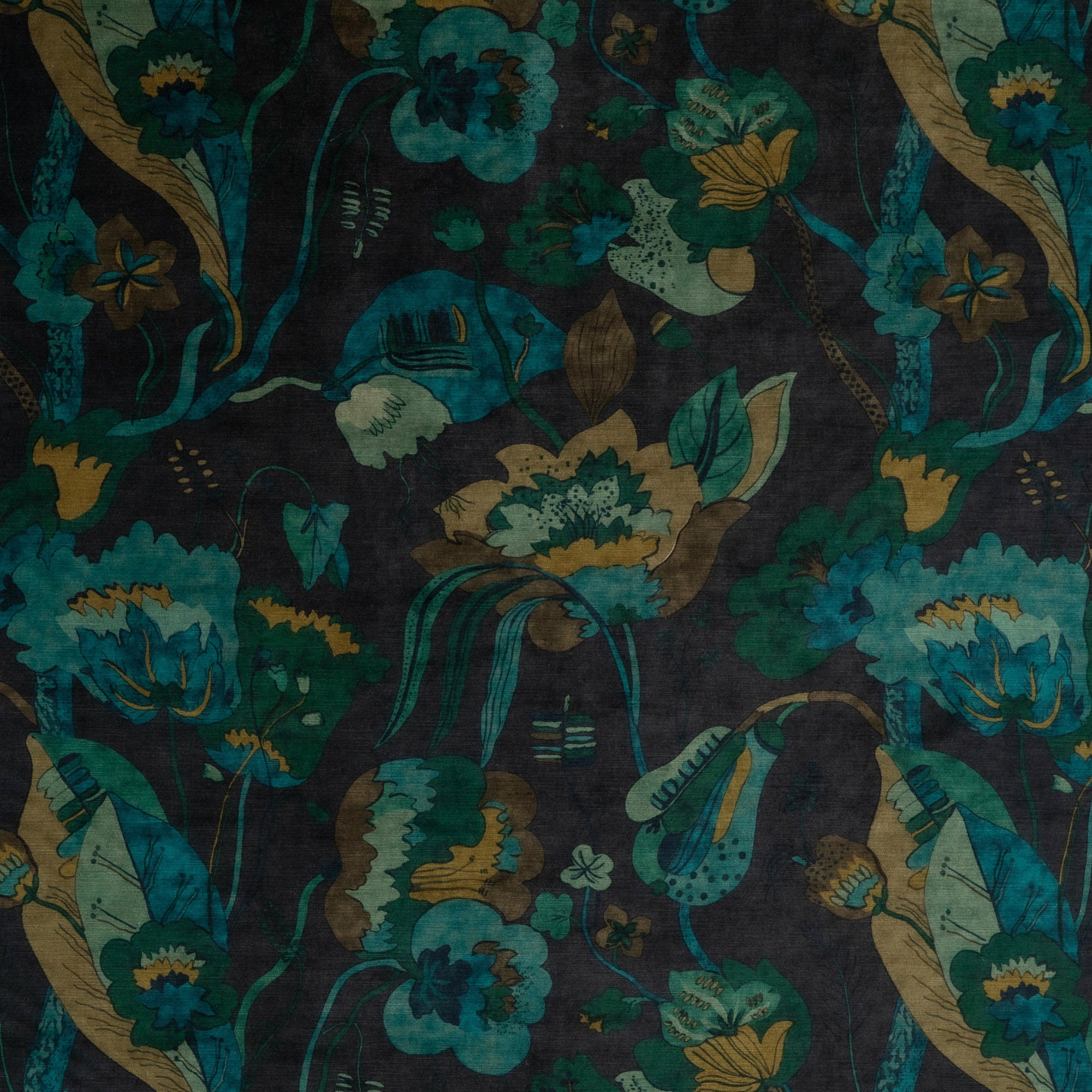 Turquoise Floral Velvet Upholstery Fabric 2 YARD MINIMUM Blue Velvet Fabric  for Furniture Navy Blue Designer Velvet SP 1550 