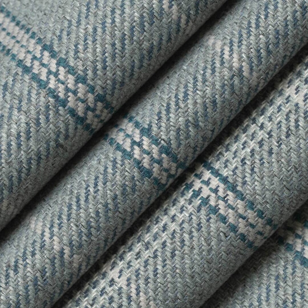 Teal Grey Plaid Upholstery Fabric Stain Resistant Plaid Etsy