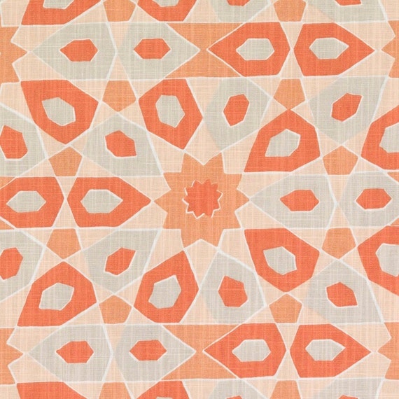 Peach Grey Geometric Upholstery Fabric Modern Coral Etsy