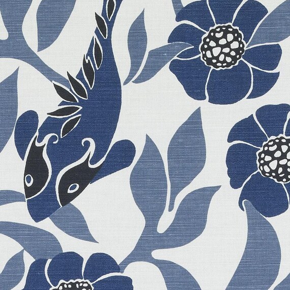 Navy Blue And White Dry Fabric Bird Curtain Image 0