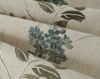 Cortinas a medida - Cortinas plisadas con bordado floral azul verdoso de 84", 96" y 108" de largo - SP 5016