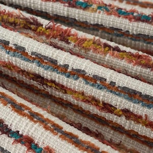 Teal Orange Upholstery Fabric - Multicolored Textured Fabric for Furniture - Red Grey Stripe Upholstery Fabric - SP 111