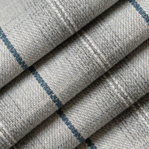 Blue Grey Upholstery Fabric by the Yard - Stain Resistant Plaid Material for Furniture - SP 333