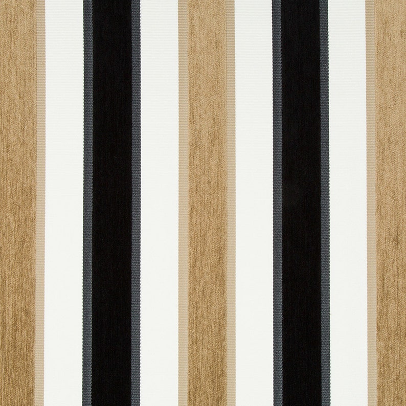 Black White Velvet Stripe Upholstery Fabric For Furniture Image 0