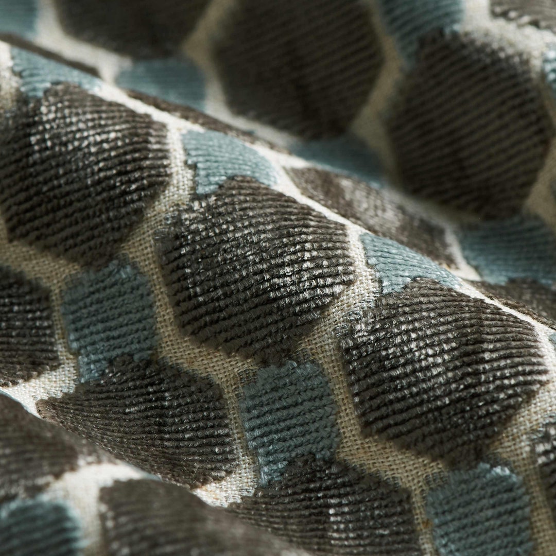 Light Blue Velvet Upholstery Fabric Geometric Velvet for Etsy