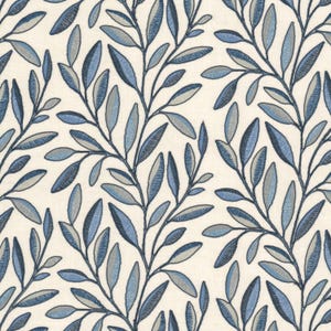 Blue Embroidered Fabric with Leaves - Multicolored Embroidered Fabric for Curtains and Pillows - Blue Grey Fabric - SP 332