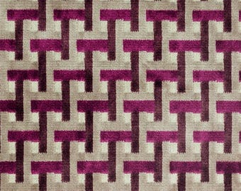 Pink Velvet Upholstery Fabric - Purple Geometric Velvet for Furniture - Multicolored Upholstery Fabric - SP 235