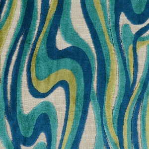 Turquoise Velvet Upholstery Fabric - Navy Chartreuse Fabric for Furniture - Multicolored Velvet for Pillows - Blue Abstract Velvet - SP 277