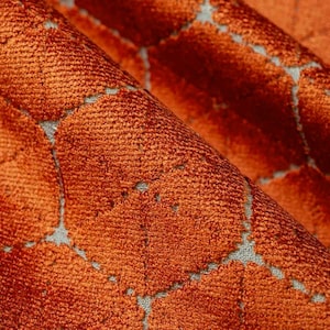 Orange Velvet Upholstery Fabric by the Yard - Contemporary Orange Velvet Fabric for Chairs and Pillows - Geometric Velvet Fabric - SP 931