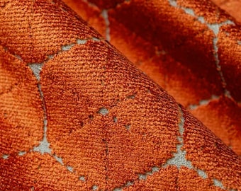 Orange Velvet Upholstery Fabric by the Yard - Contemporary Orange Velvet Fabric for Chairs and Pillows - Geometric Velvet Fabric - SP 931