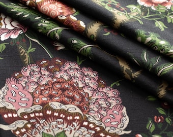 Black Floral Upholstery and Drapery Fabric by the Yard - 54" Wide Multicolor Floral Material  - SP 133
