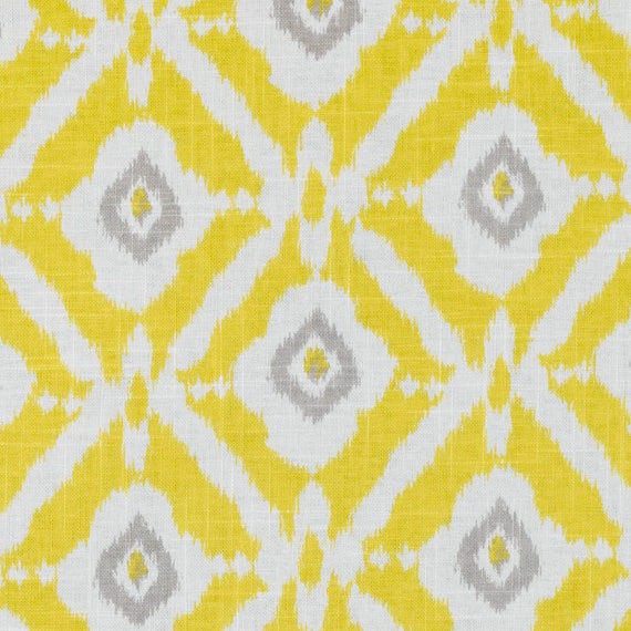 Grey Yellow Geometric Upholstery Fabric Yellow Grey Ikat Etsy
