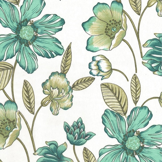 Turquoise Floral Upholstery Fabric for Furniture Modern
